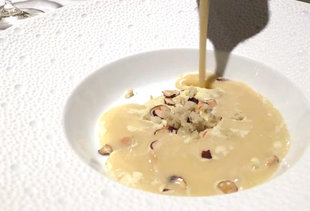 Cream of Artichoke soup as served in the Chartreuse restaurant.