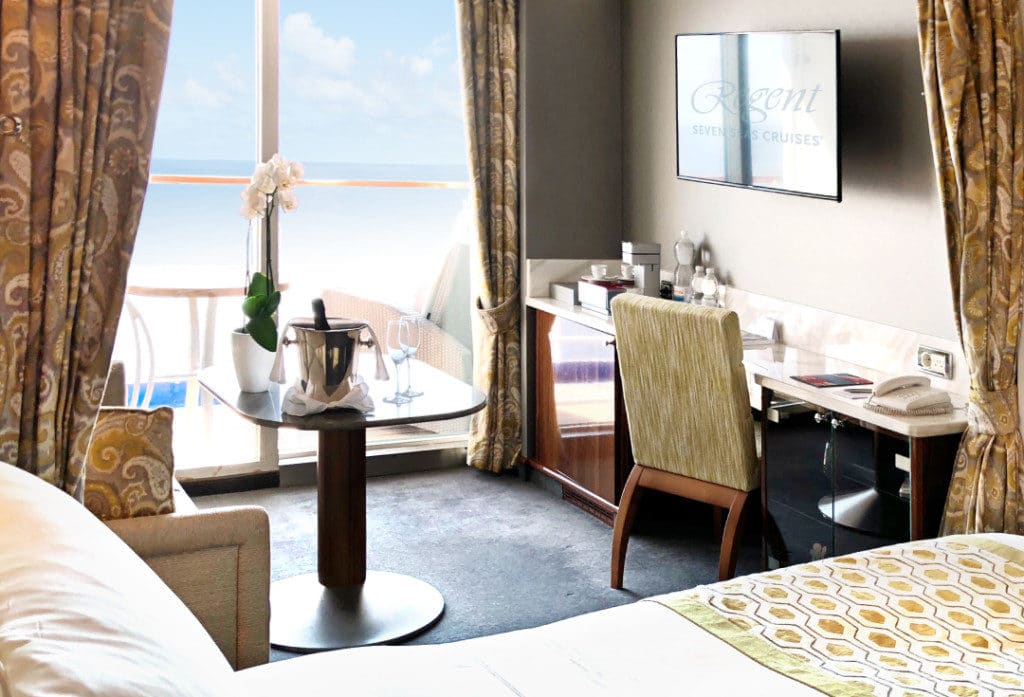 Writing desk in a Seven Seas Voyager Concierge Suite .