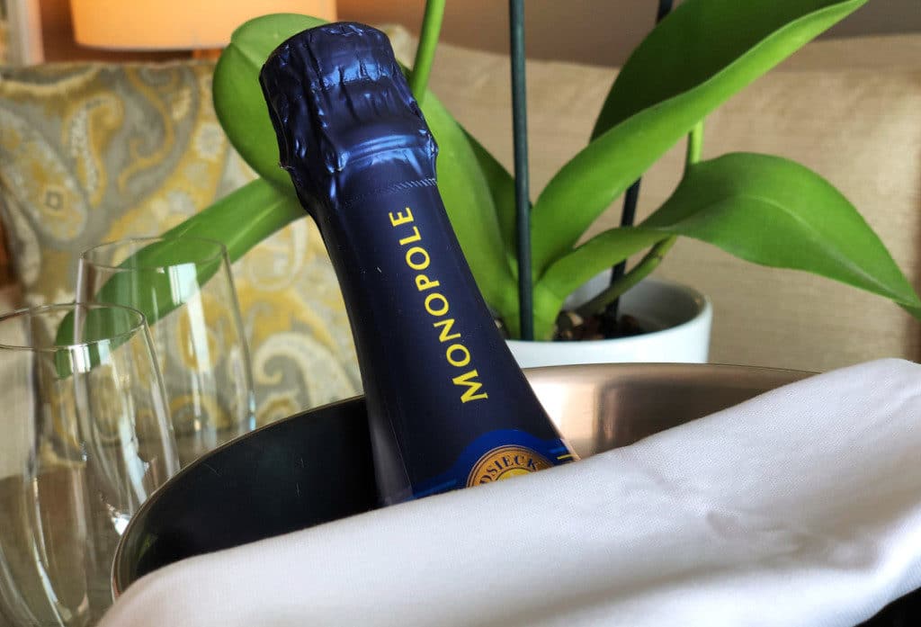 Monopole Blue Top Brut was the house champagne on my Seven Seas Voyager review sailing.
