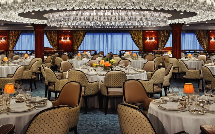 The Grand Dining Room was transformed during the Oceania Sirena refurbishment.