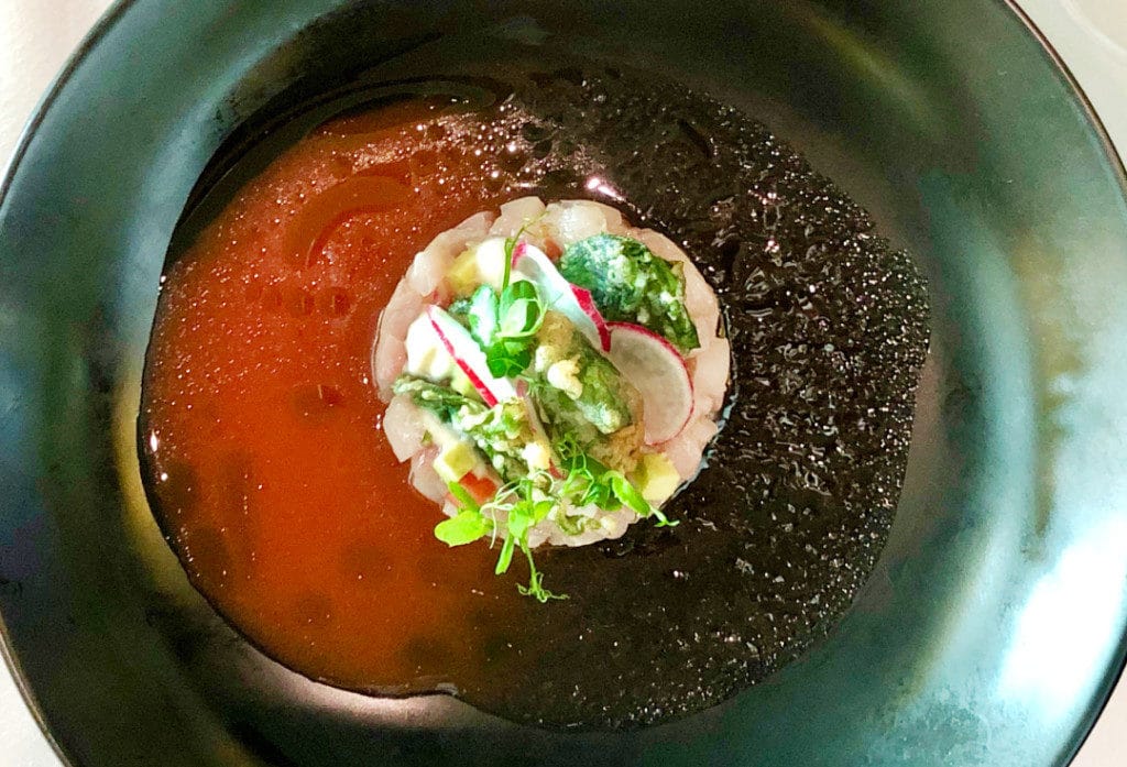 King Fish with Watermelon, Avocado, Sesame & Radish.