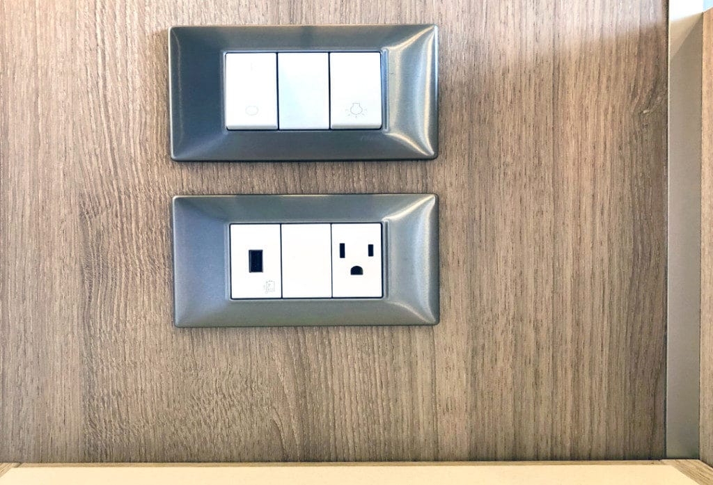 Handy bedside power and USB slots.