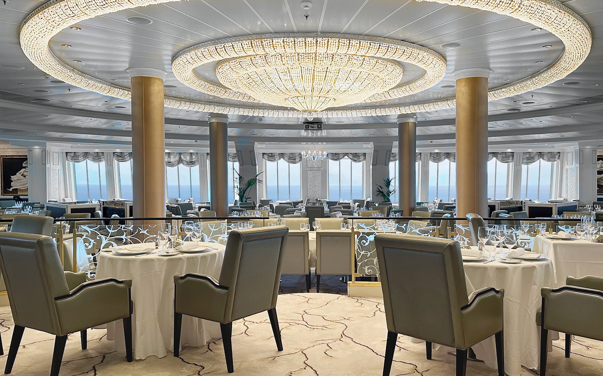 The Grand Dining Room on Oceania's Riviera cruise ship.
