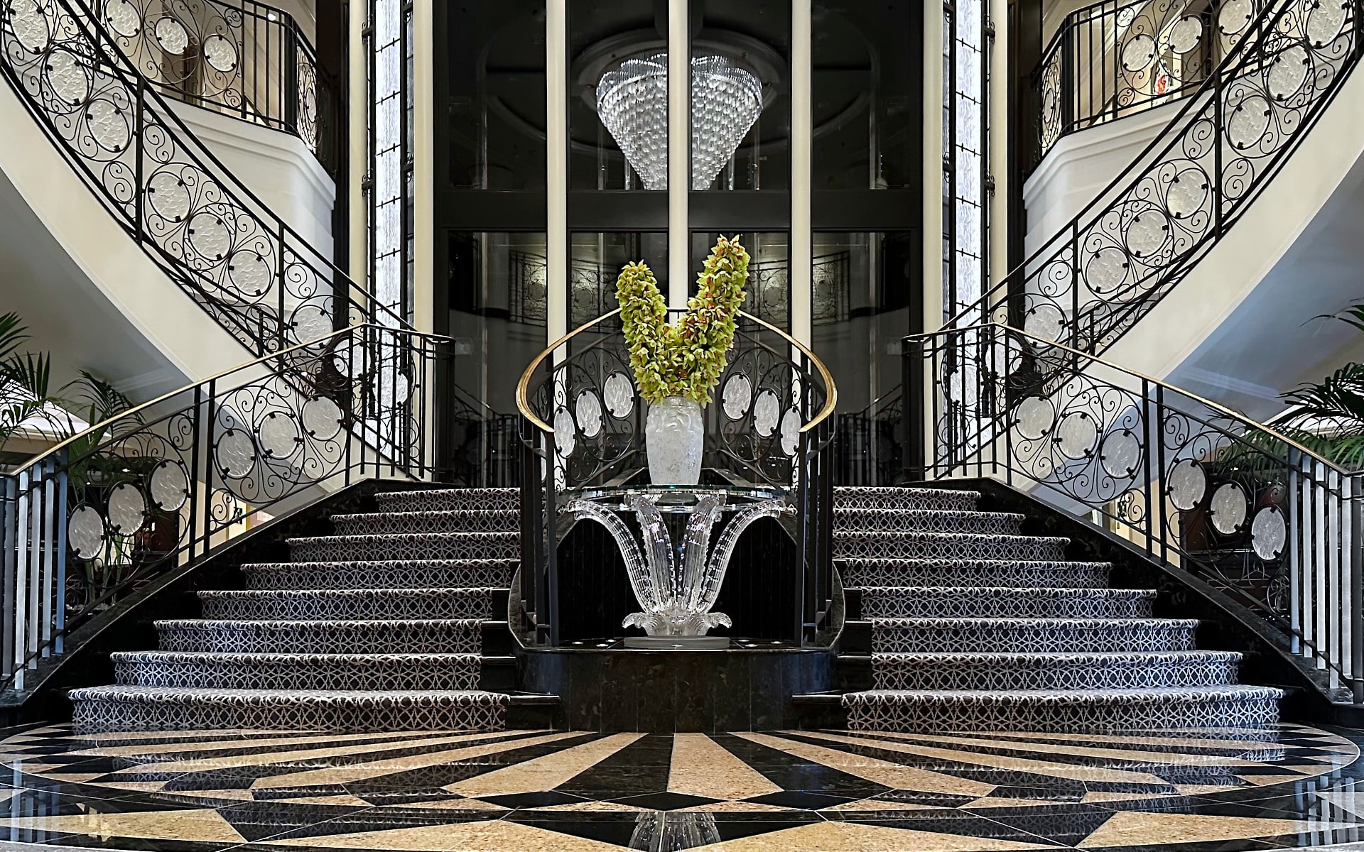 The Grand Staircase on Oceania's Riviera cruise ship.