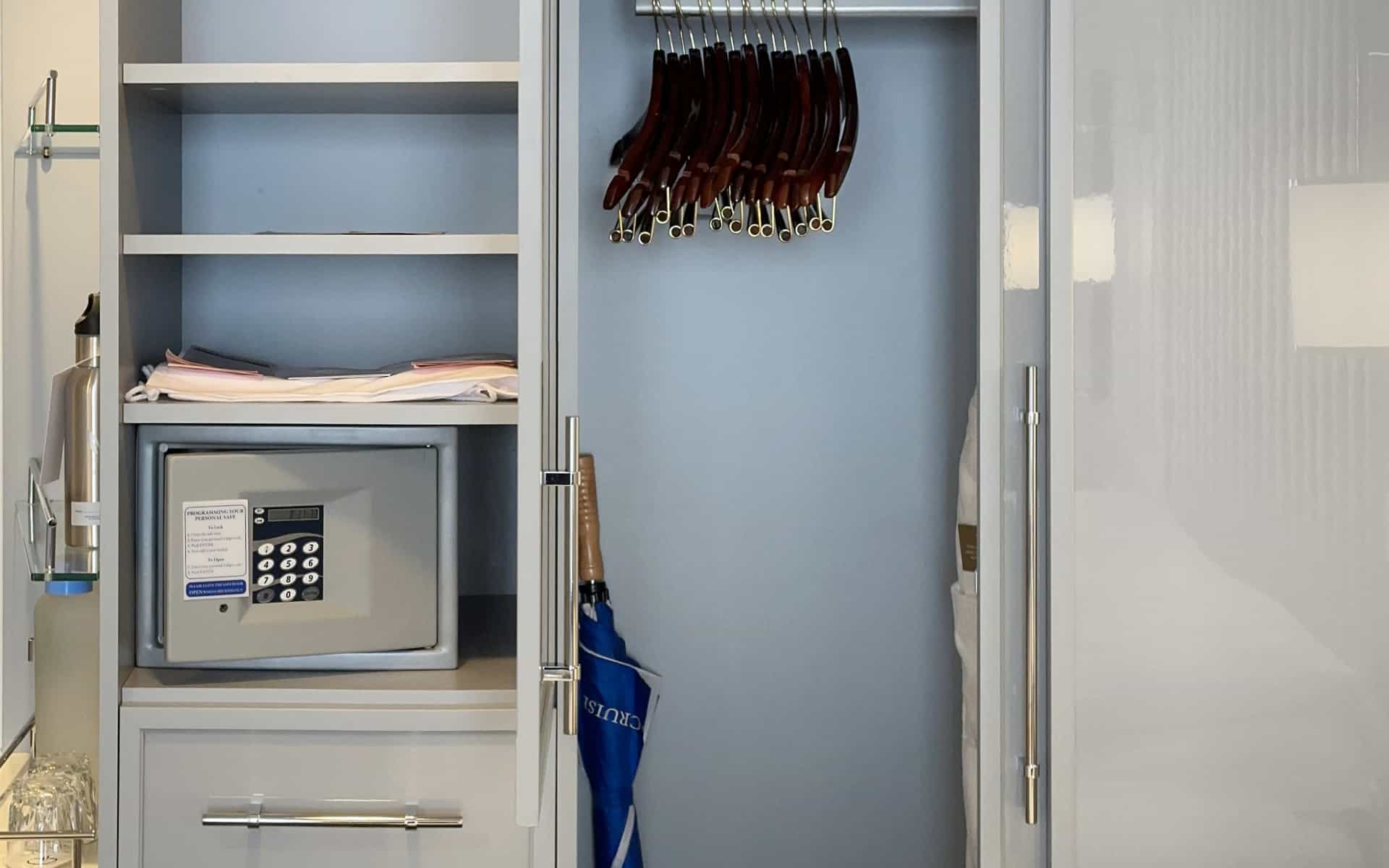 The closet in the Riviera Veranda Stateroom.