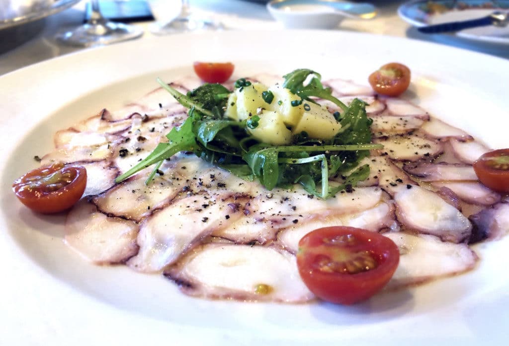 Toscana's Octopus Carpaccio on Oceania Riviera.
