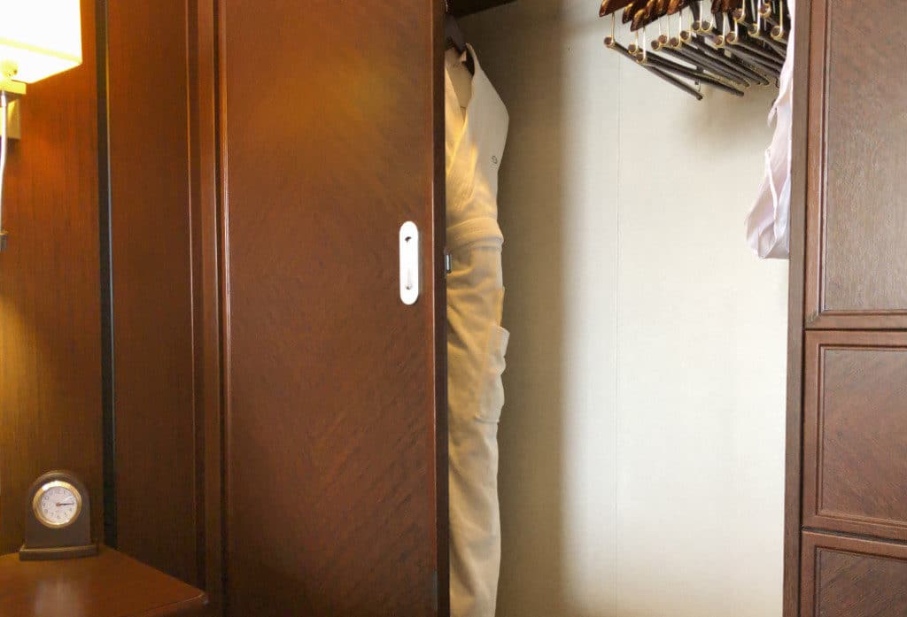 The closet in an Oceania Riviera Veranda Stateroom.