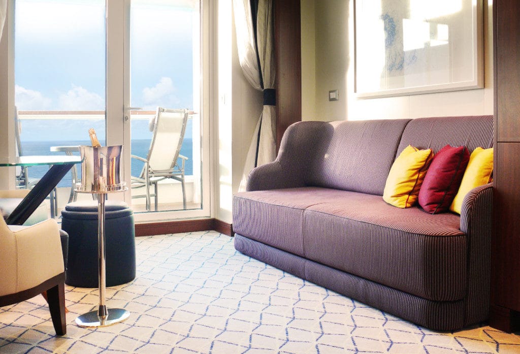 The Seabourn Ovation Veranda Suite is elegant and spacious.