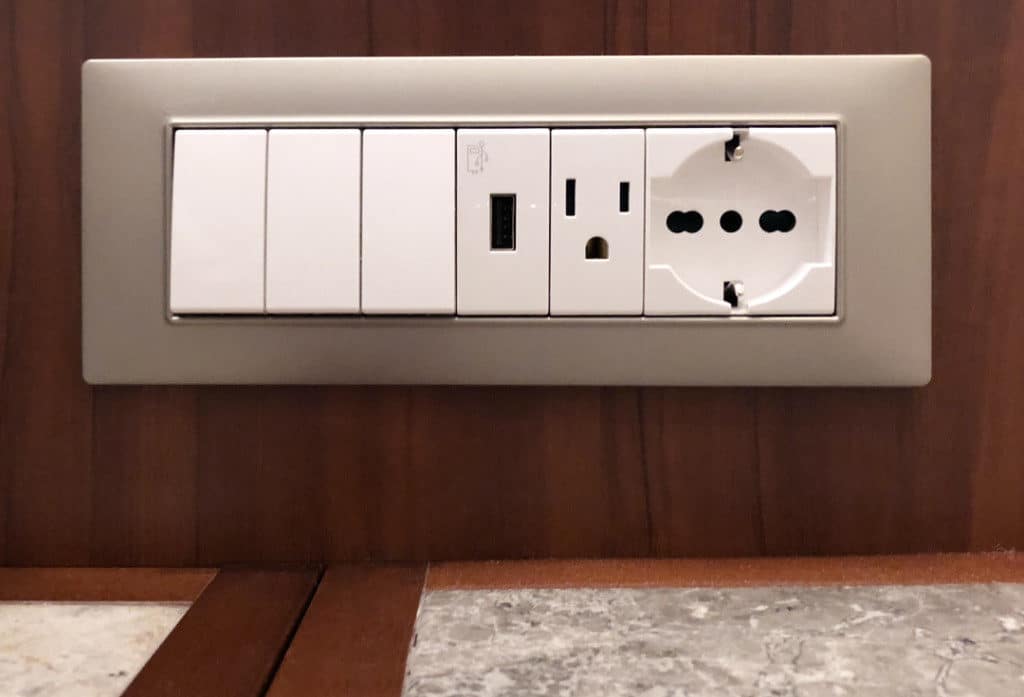 Bedside power untis on Seabourn Ovation.