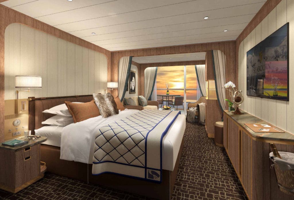 A rendereding of a veranda suite on Seabourn Venture.