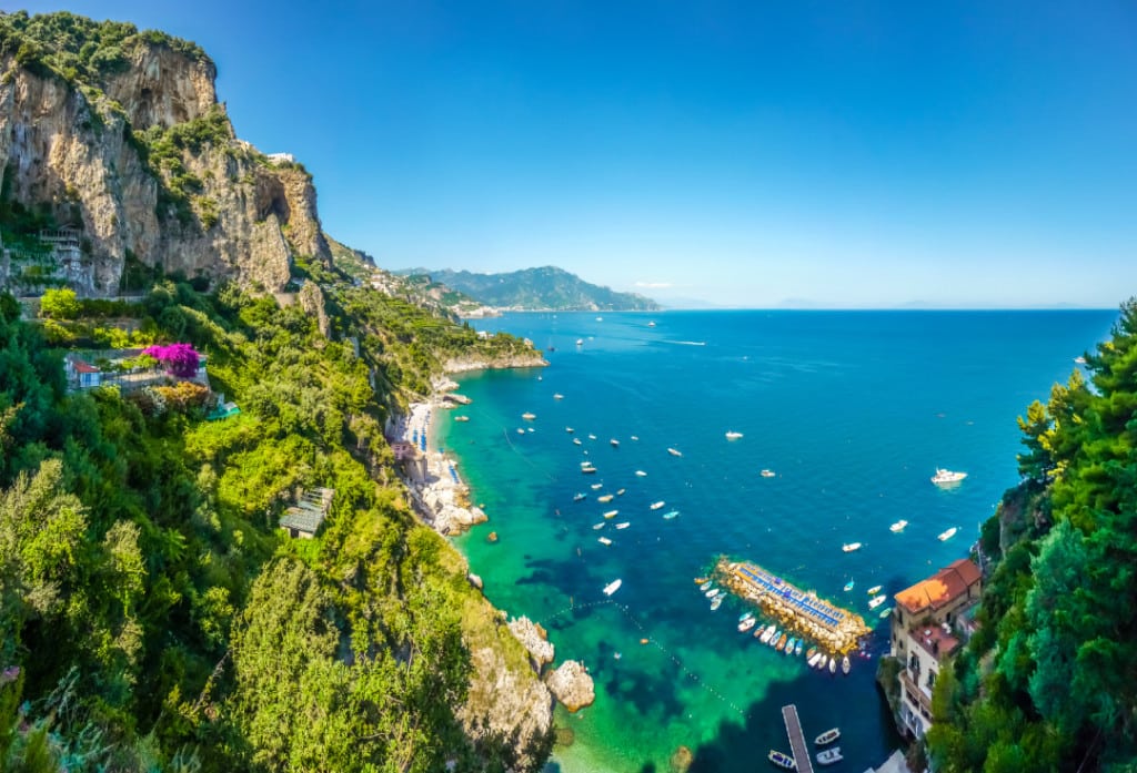 A scenic view ofr the Amalfi Coast from Campania, Italy.