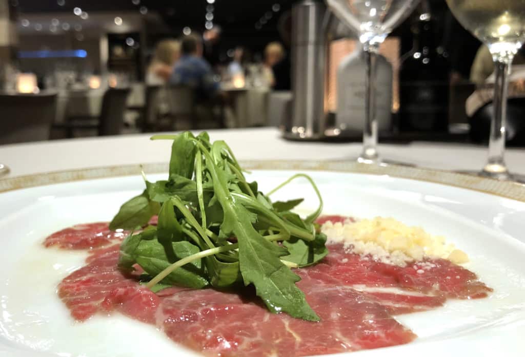 Beef carpaccio as served in La Terrazza on Silver Spirit.