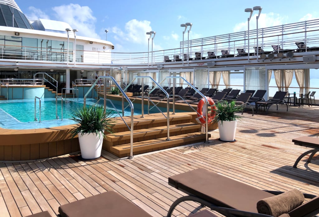 The pool and teak deck on Silver Spirit.