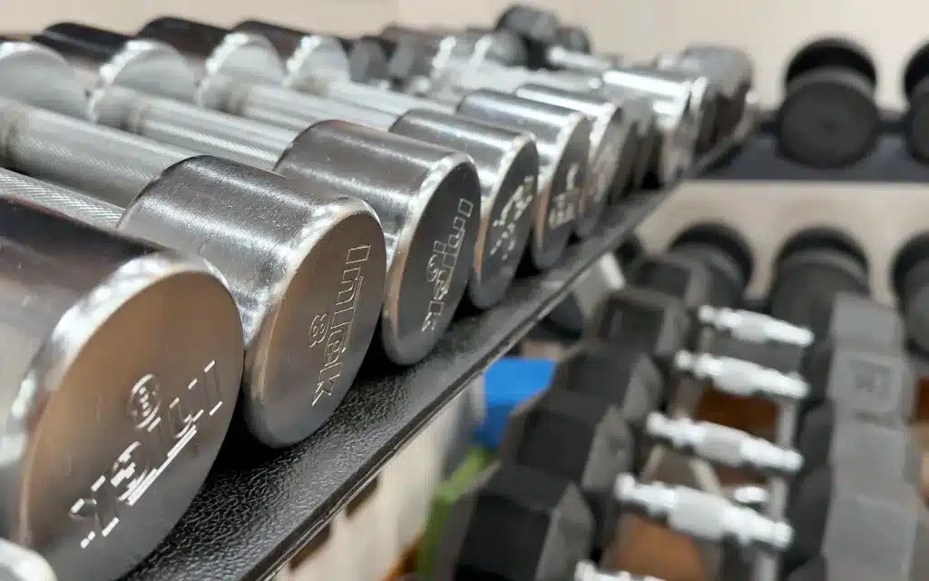 Free weights in the gym on board Silver Spirit.