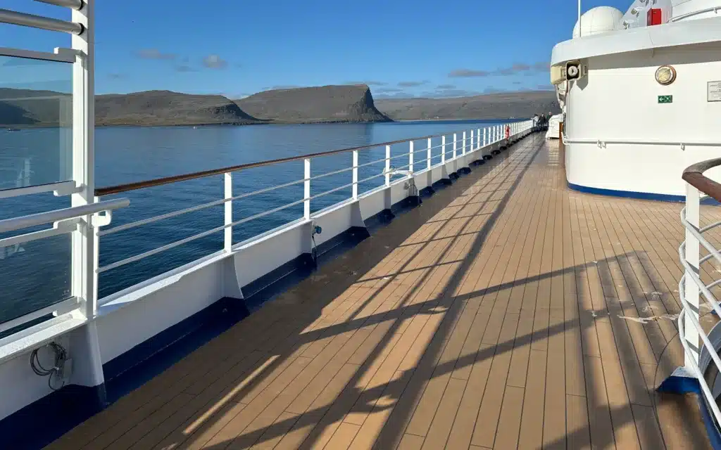The jogging track on board Silver Spirit, with ocean view in the background.
