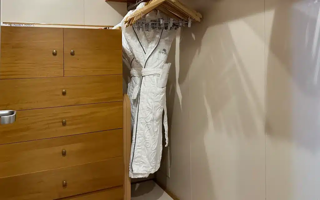 The closet in a Veranda Suite on Silver Spirit.