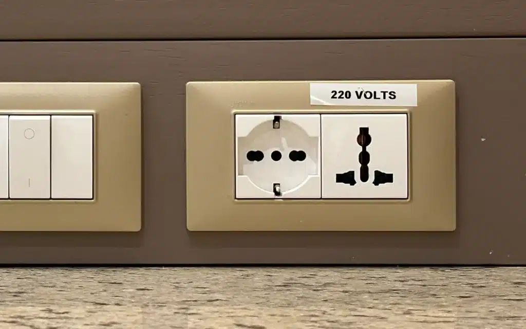 Power outlets in a Veranda Suite on Silver Spirit.