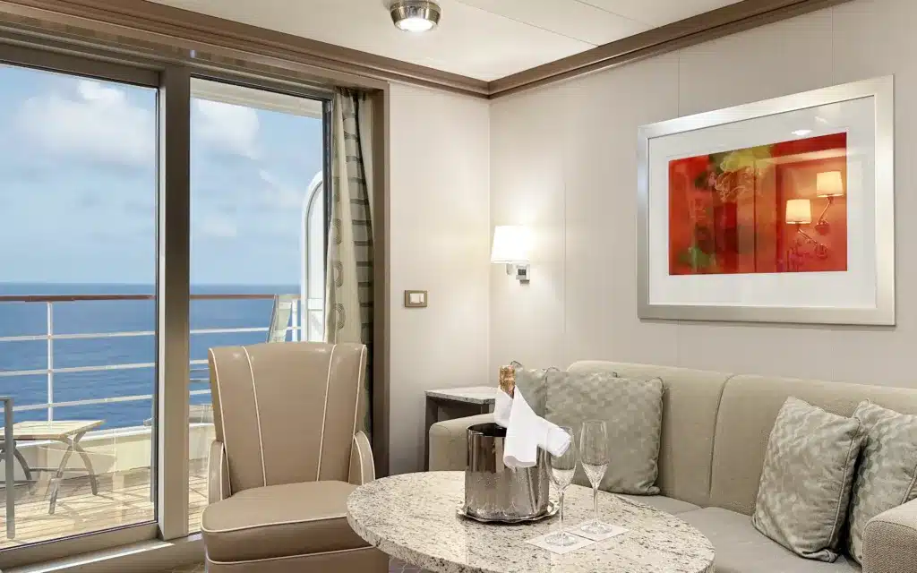 The sitting area in a Silver Spirit Veranda Suite.