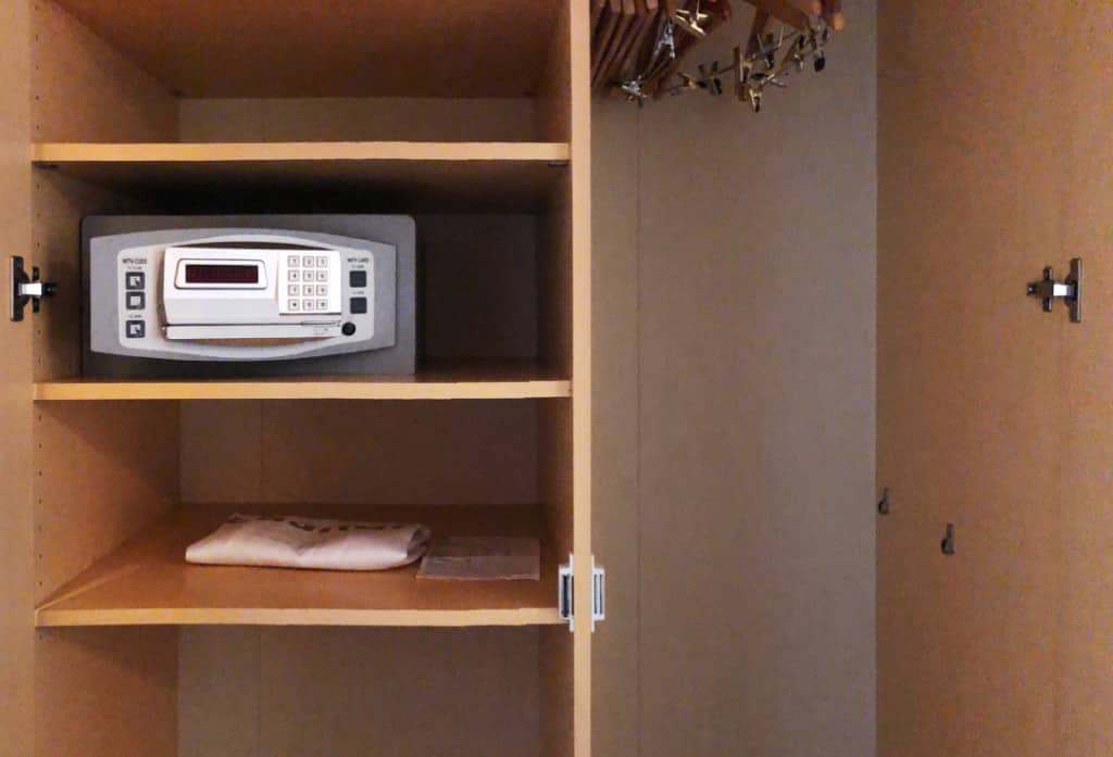 The closet in a Queen Elizabeth Balcony cabin.