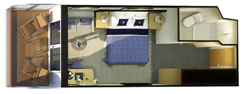 Queen Elizabeth Balcony cabin floor plan.
