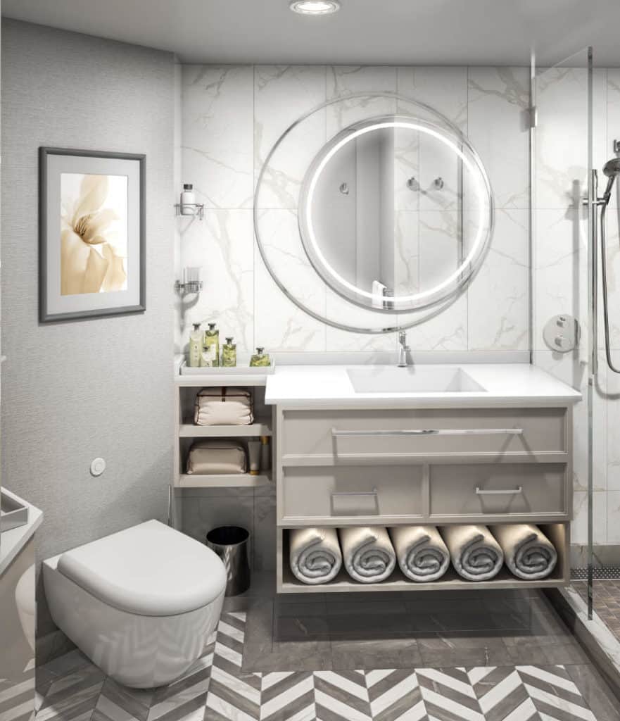 Bathroom in a Concierge Level Veranda Suite on Oceania Vista.