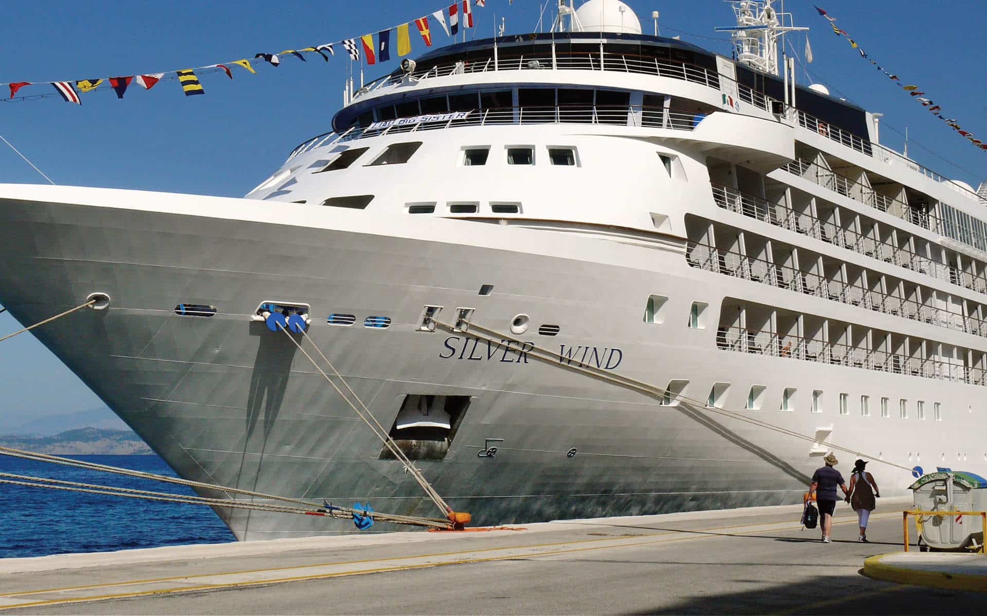 The Silver Wind cruise ship alingside in Kotor, Montenegro.
