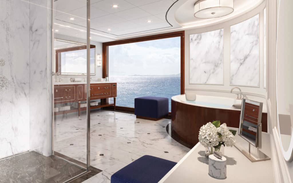 The marble bathroom will have floor-to-ceiling windows.