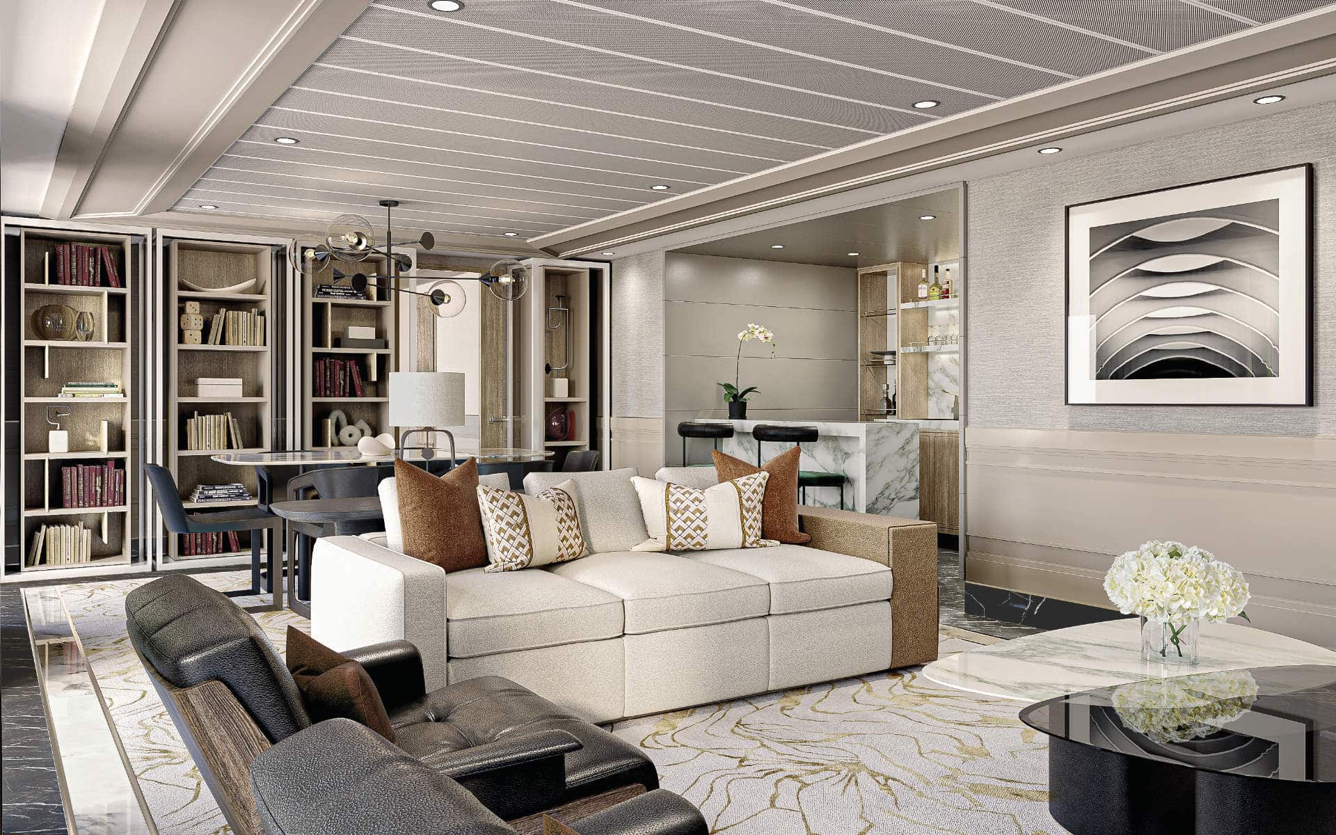 Seven Seas Grandeur, Grand Suite living room (rendering).