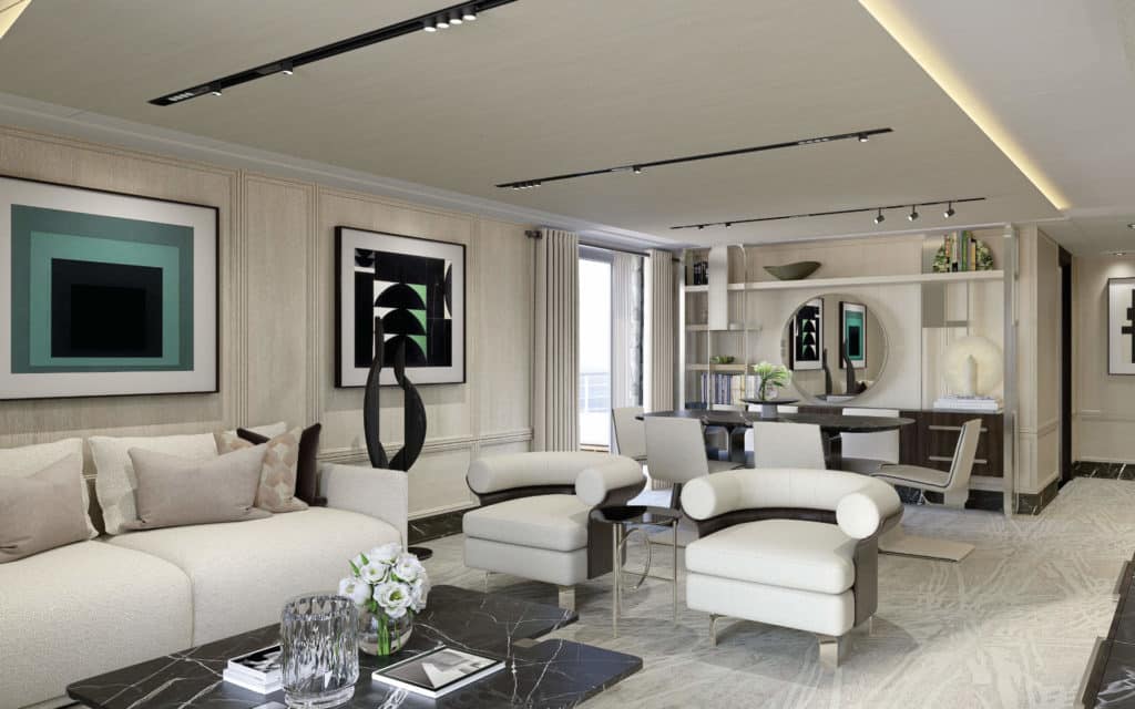 Seven Seas Grandeur Master Suite living room is one of the largest Seven Seas Grandeur suites.