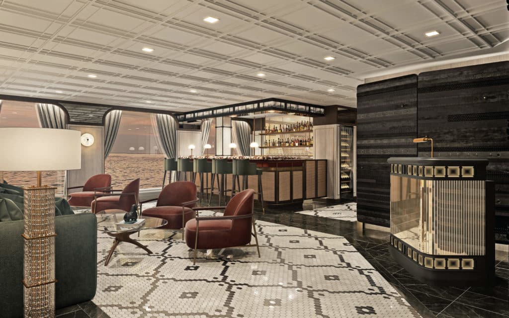 The bar area in Prime 7 on Seven Seas Grandeur (rendering).