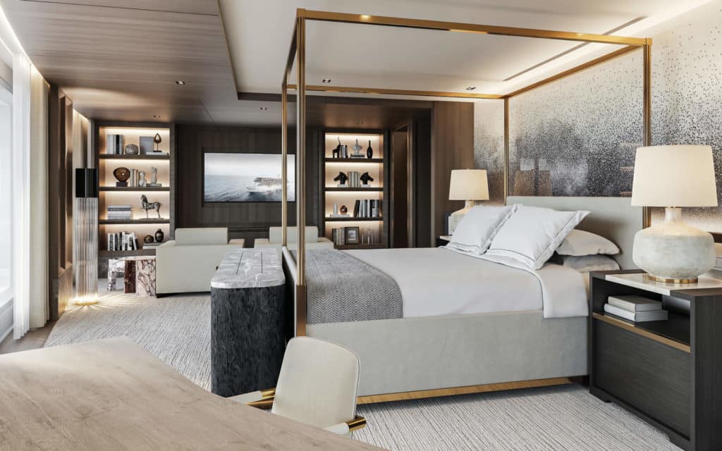 The four-poster bed in the Regent Suite master bedroom (rendering).