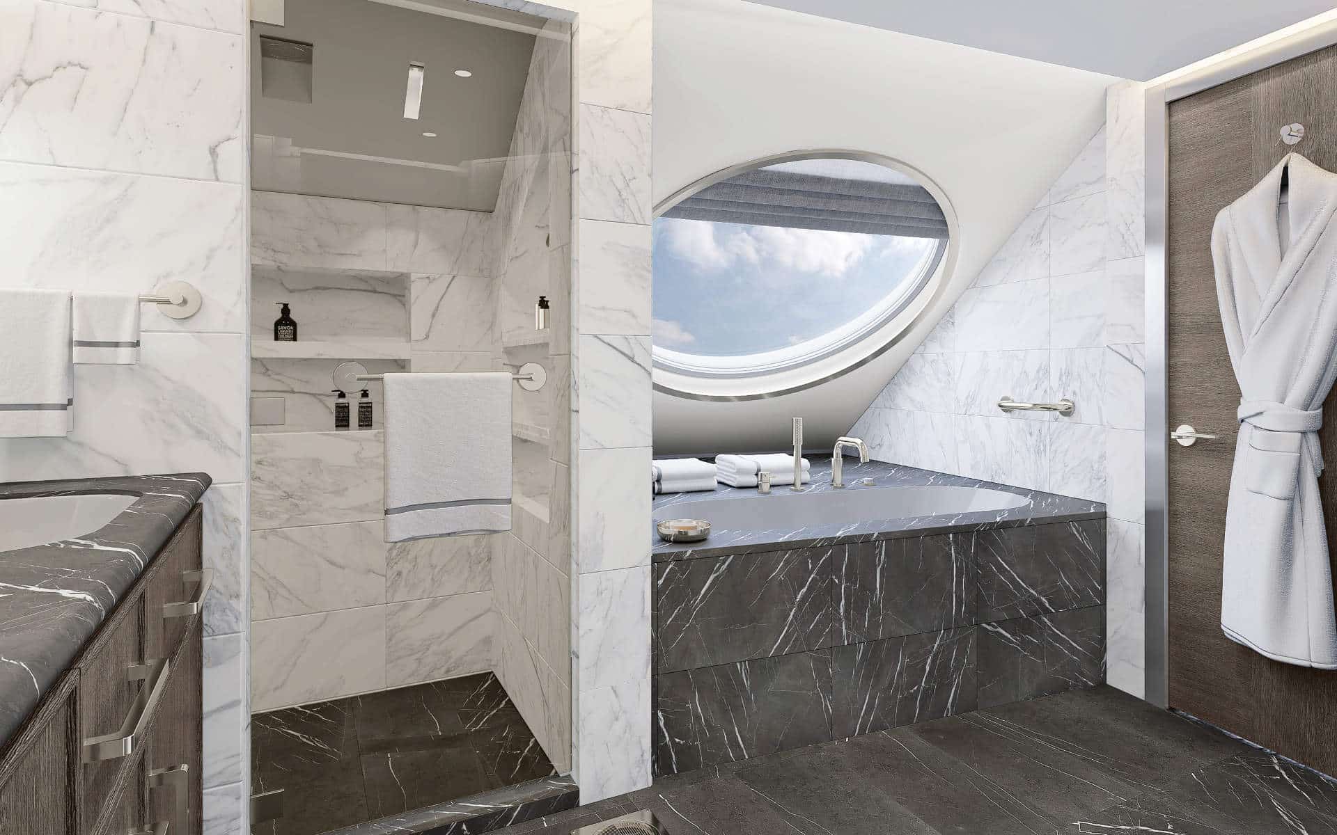 Seven Seas Grandeur Seven Seas Suite bathroom (rendering).