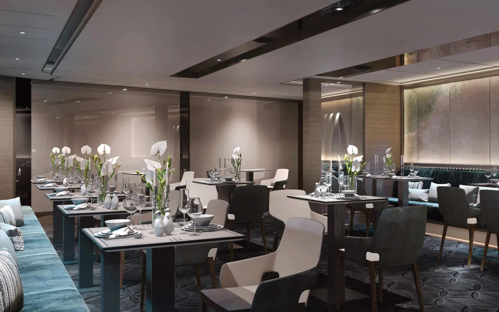 Aqua restaurant on The Ritz-Carlton Yacht collection's Evrima.