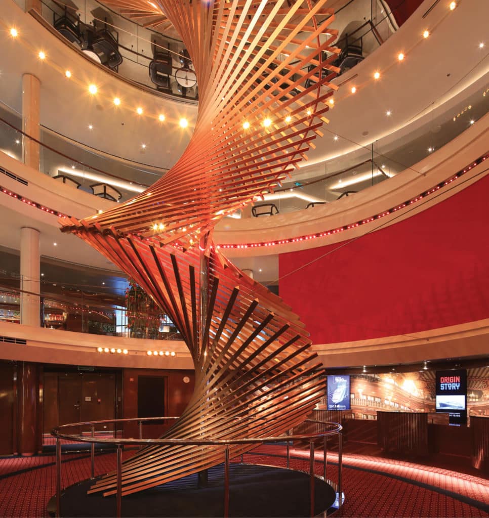 "Harps" spans three decks in the Atrium on board Rotterdam.