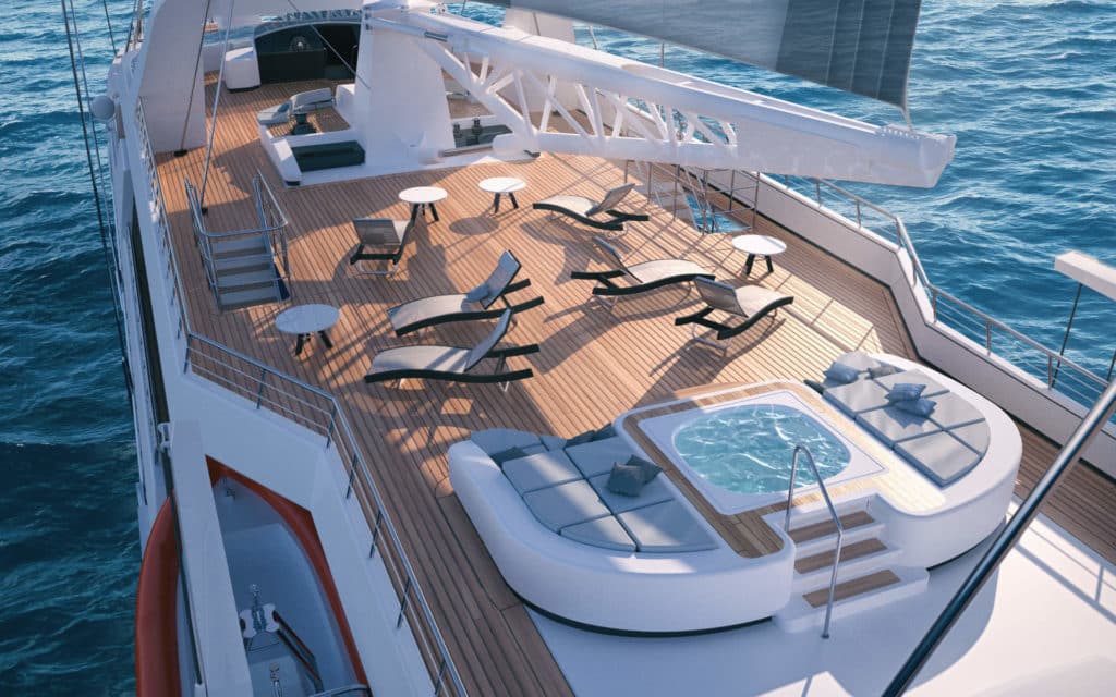 The relaxing sun deck on Le Ponant (rendering).