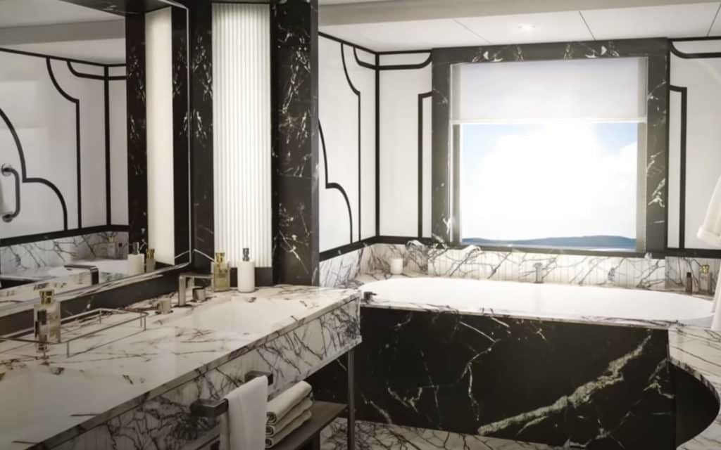 The Grand Suite bathroom boasts ocean views (rendering).