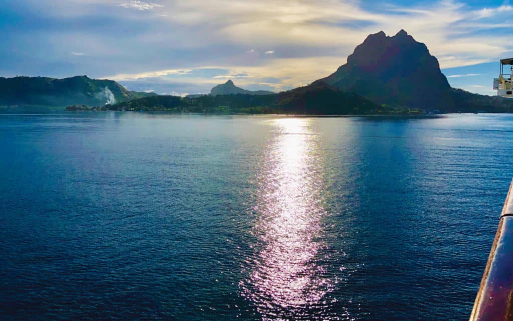 Sailing into Bora-Bora, French Polynesia.