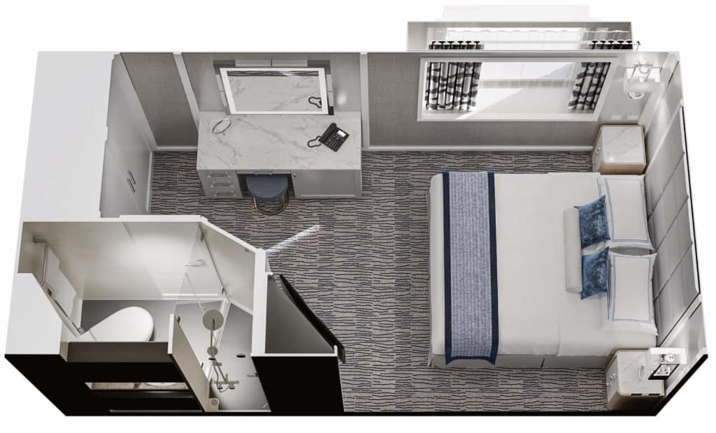 Layout of the new Solo Oceanview Staterooms on the R-class vessels.