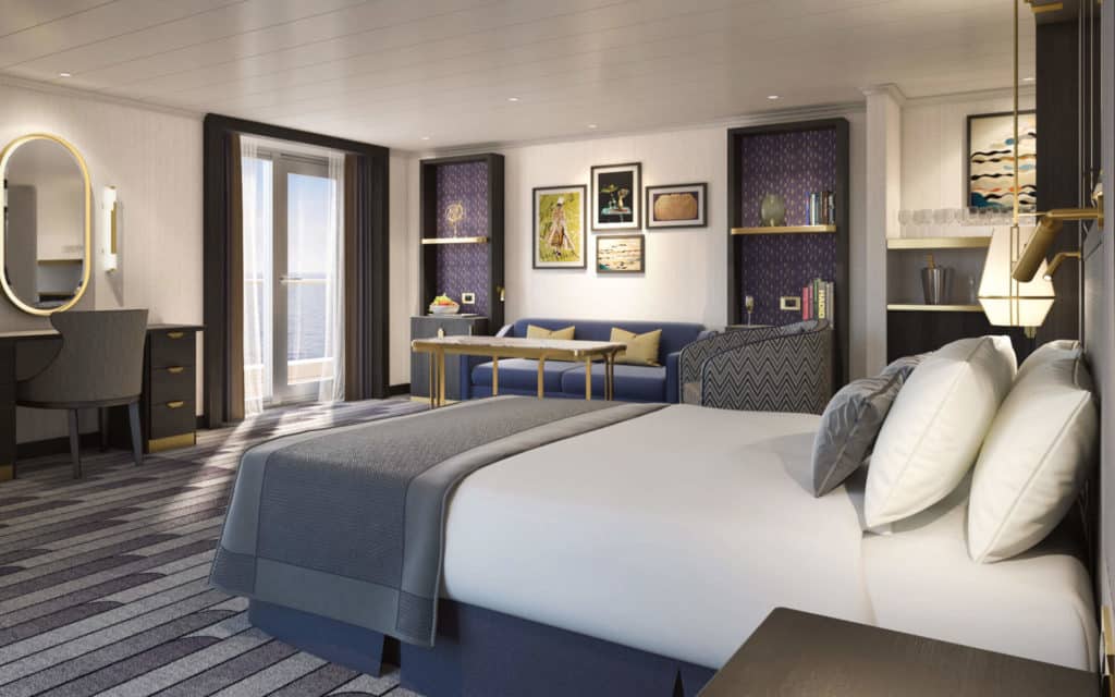 The Queens Suite is one of the newly decorate staterooms on Queen Anne