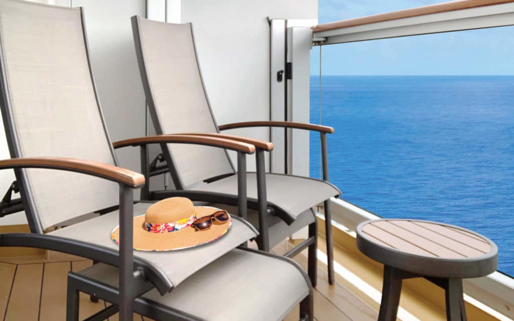 This picture show the veranda of a Rotterdam Verandah Stateroom.