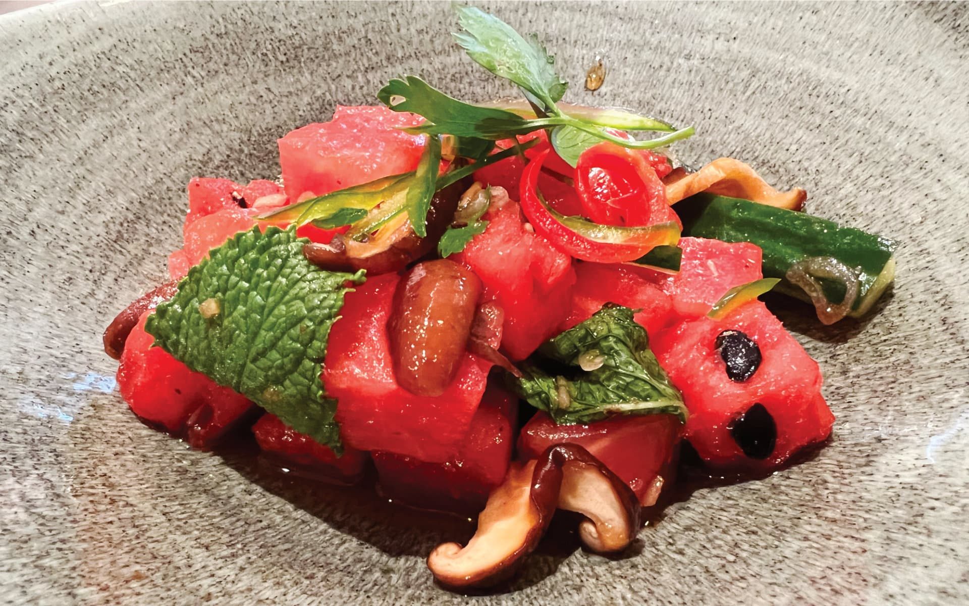 Oceania Cruises Thai Watermelon-Cucumber Salad with Shiitake Mushrooms.