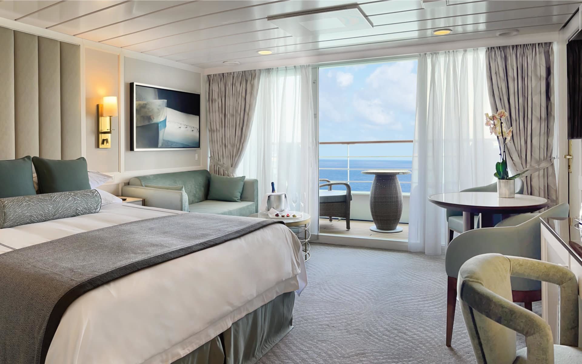 An Oceania Nautica Penthouse Suite.