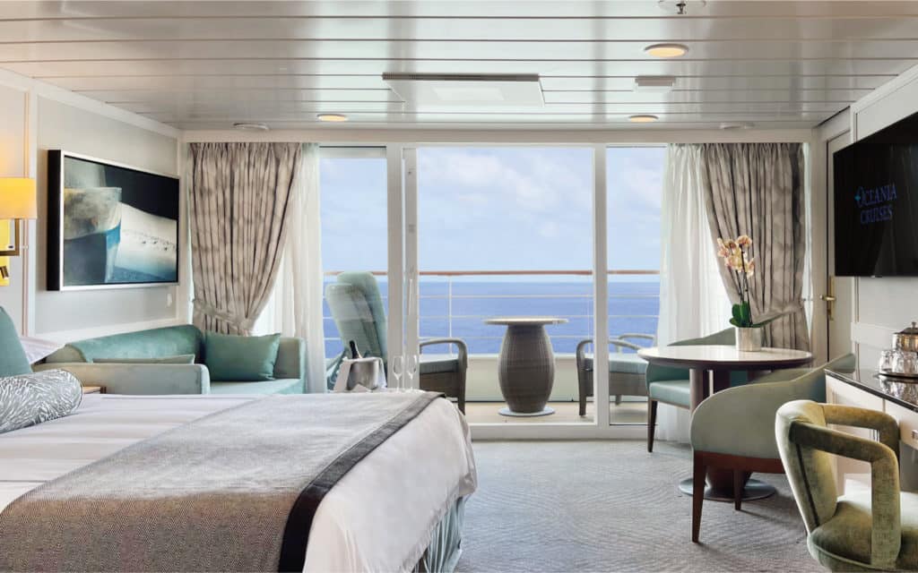 An Oceania Nautica Penthouse Suite.
