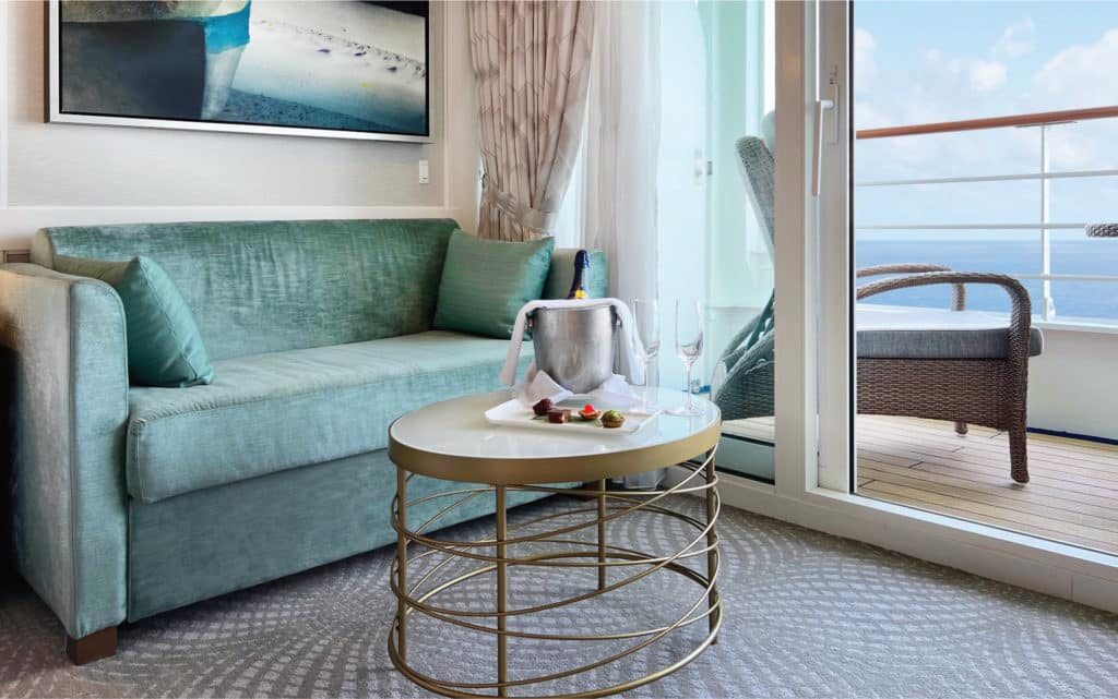 The sofa in a Penthouse Suite on Nautica.