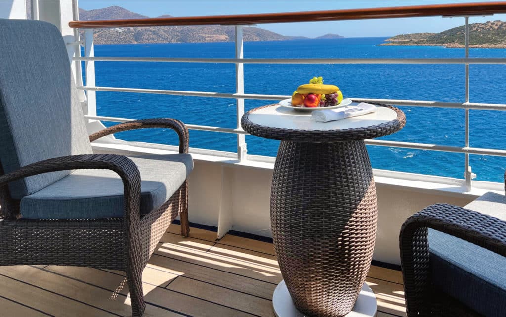 The veranda in a Penthouse Suite on Nautica.