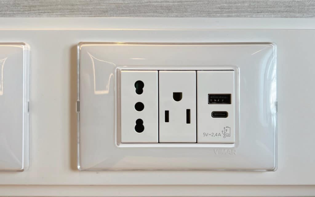Power outlets in the accommodation on Nautica.
