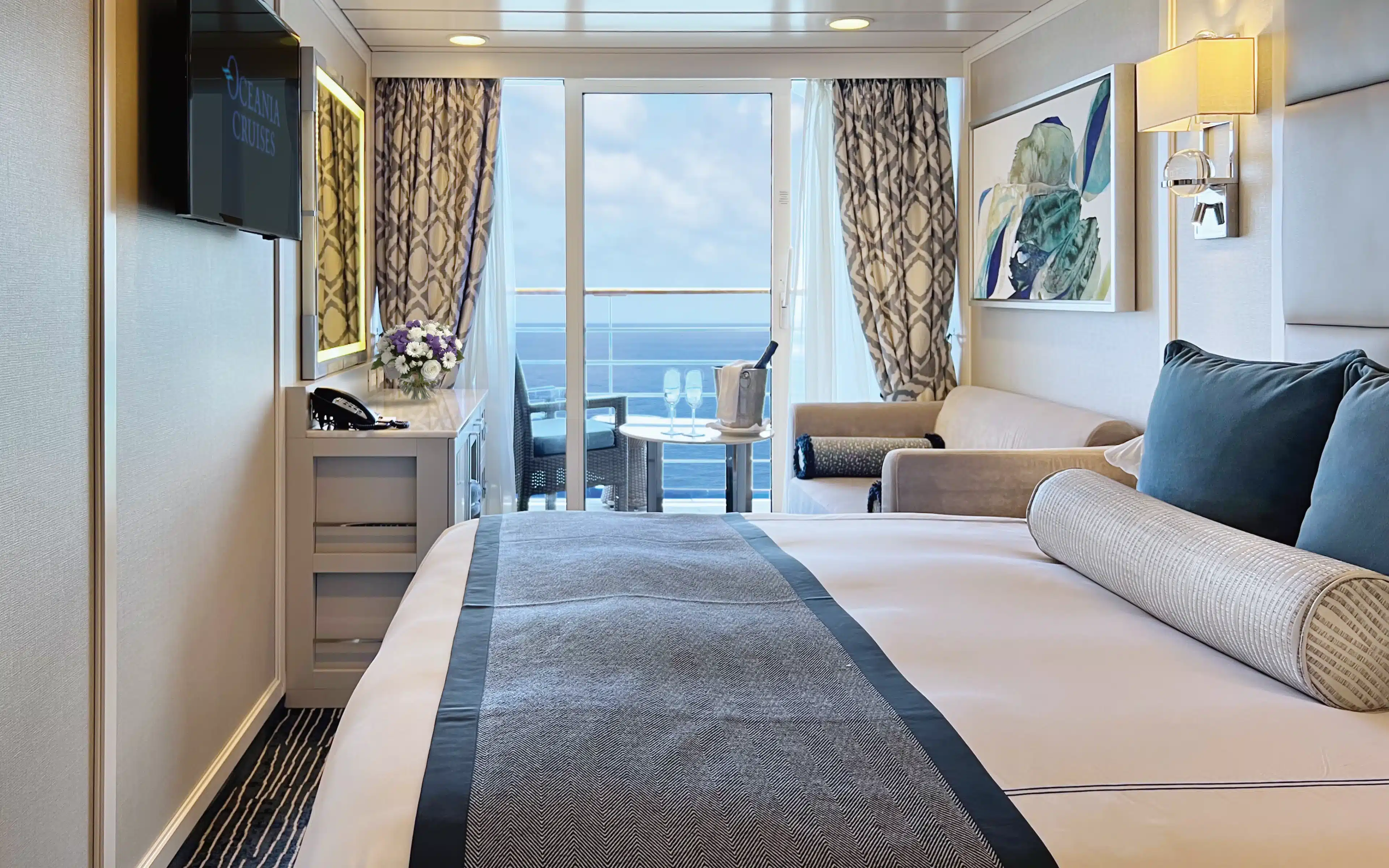 A Oceania Nautica Veranda/Concierge Stateroom.