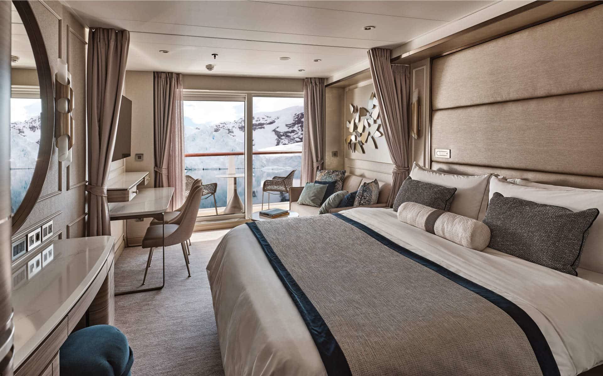 The deco-inspired Veranda Suite on Silver Endeavour (rendering).