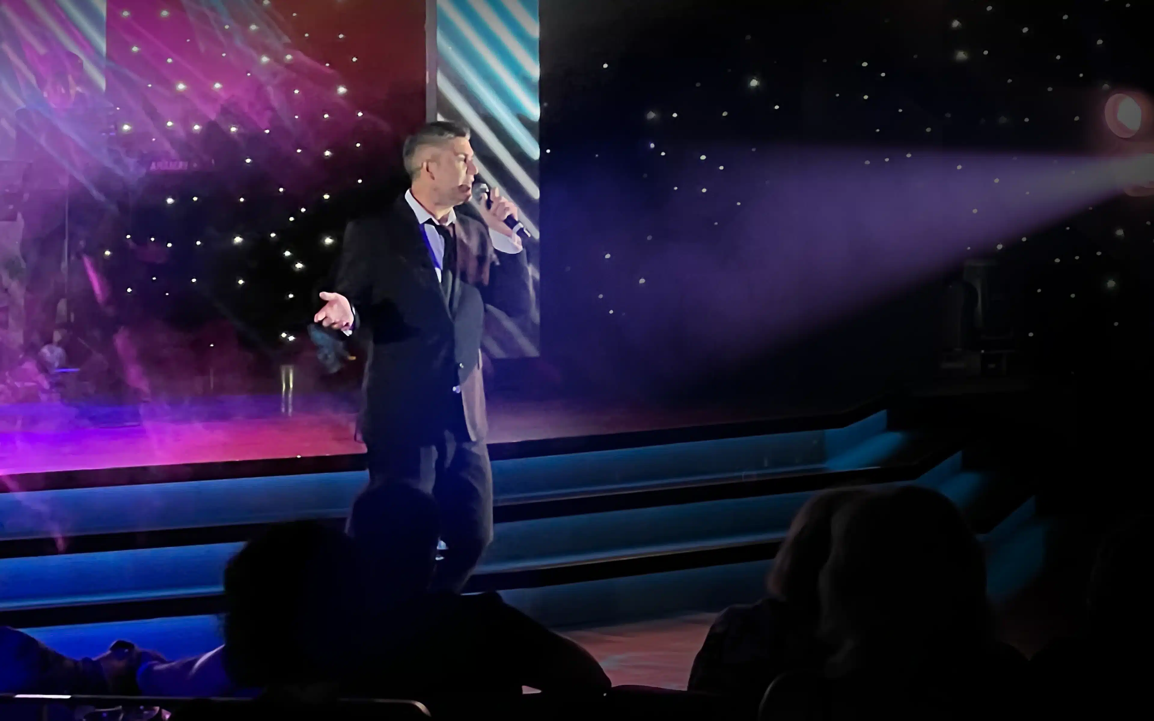 A performer in the Grand Salon theatre on Seabourn Quest.