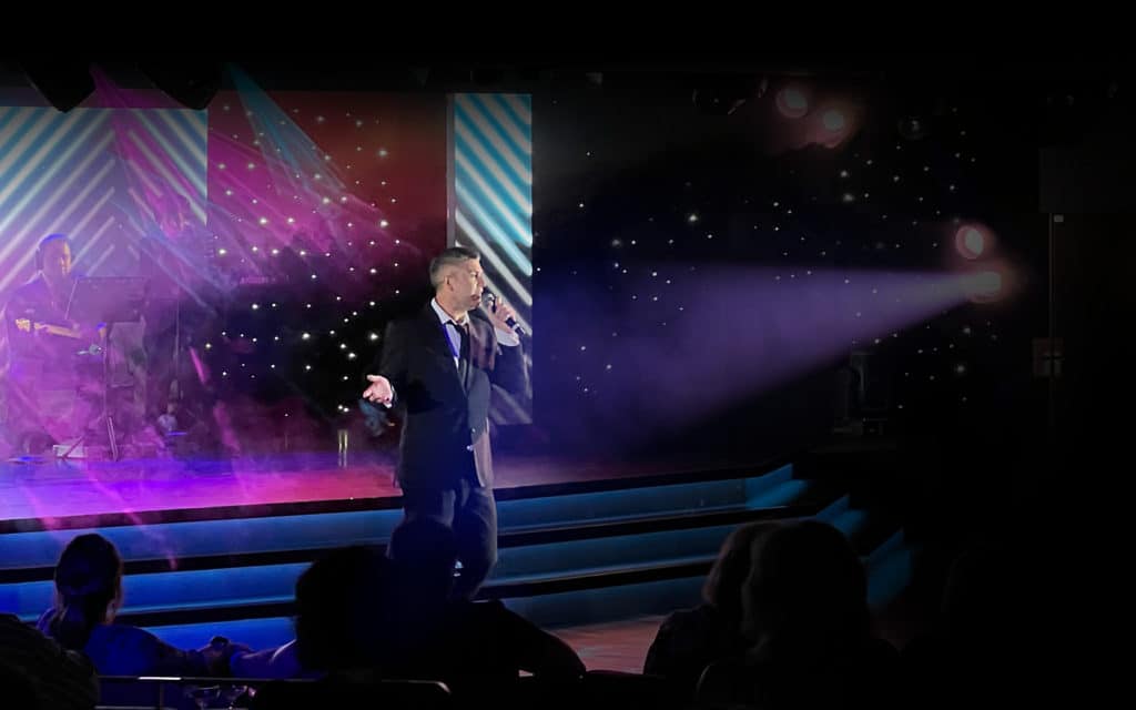 A performer in the Grand Salon theatre on Seabourn Quest.